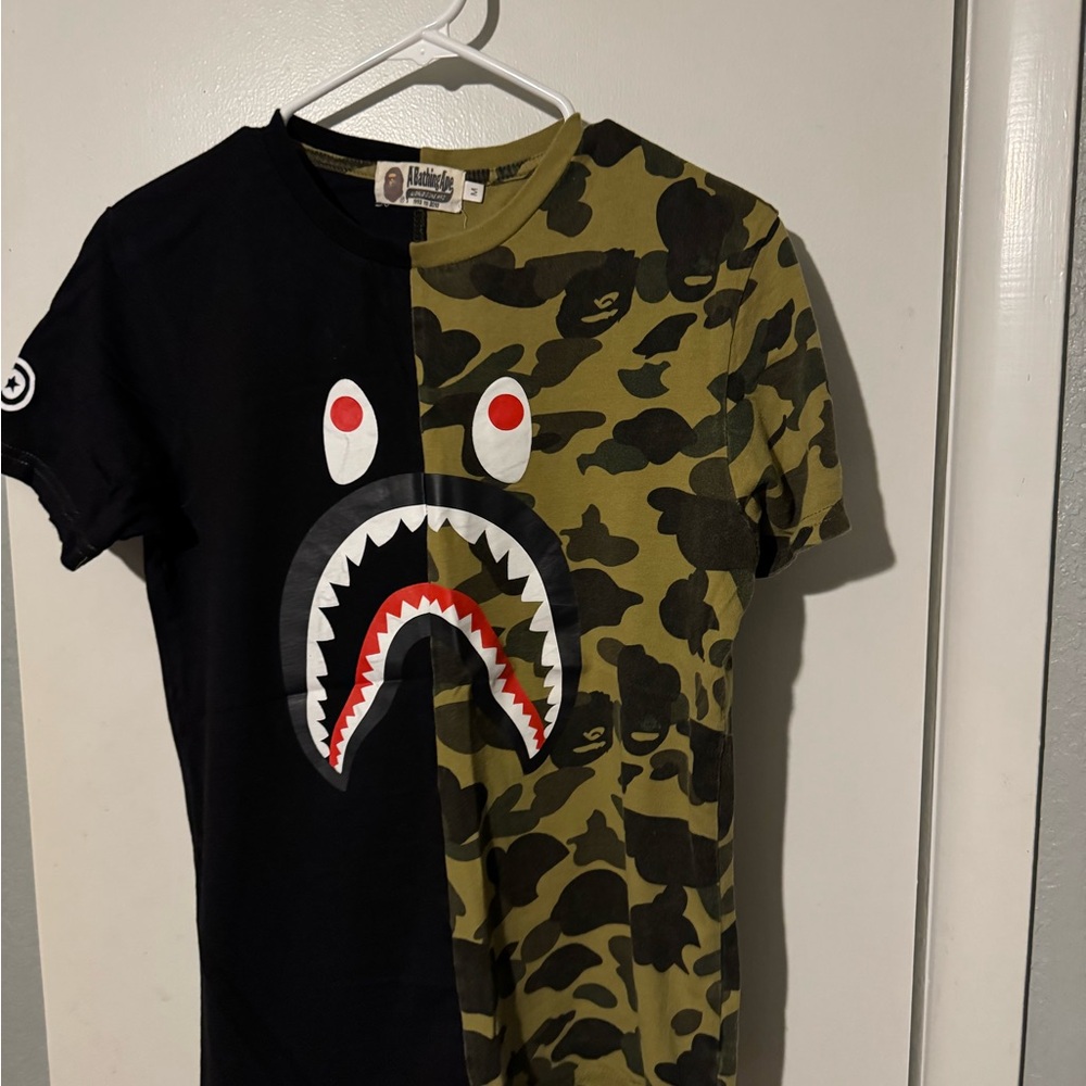 Split Shark Graphic Tee - Black & Olive Camo